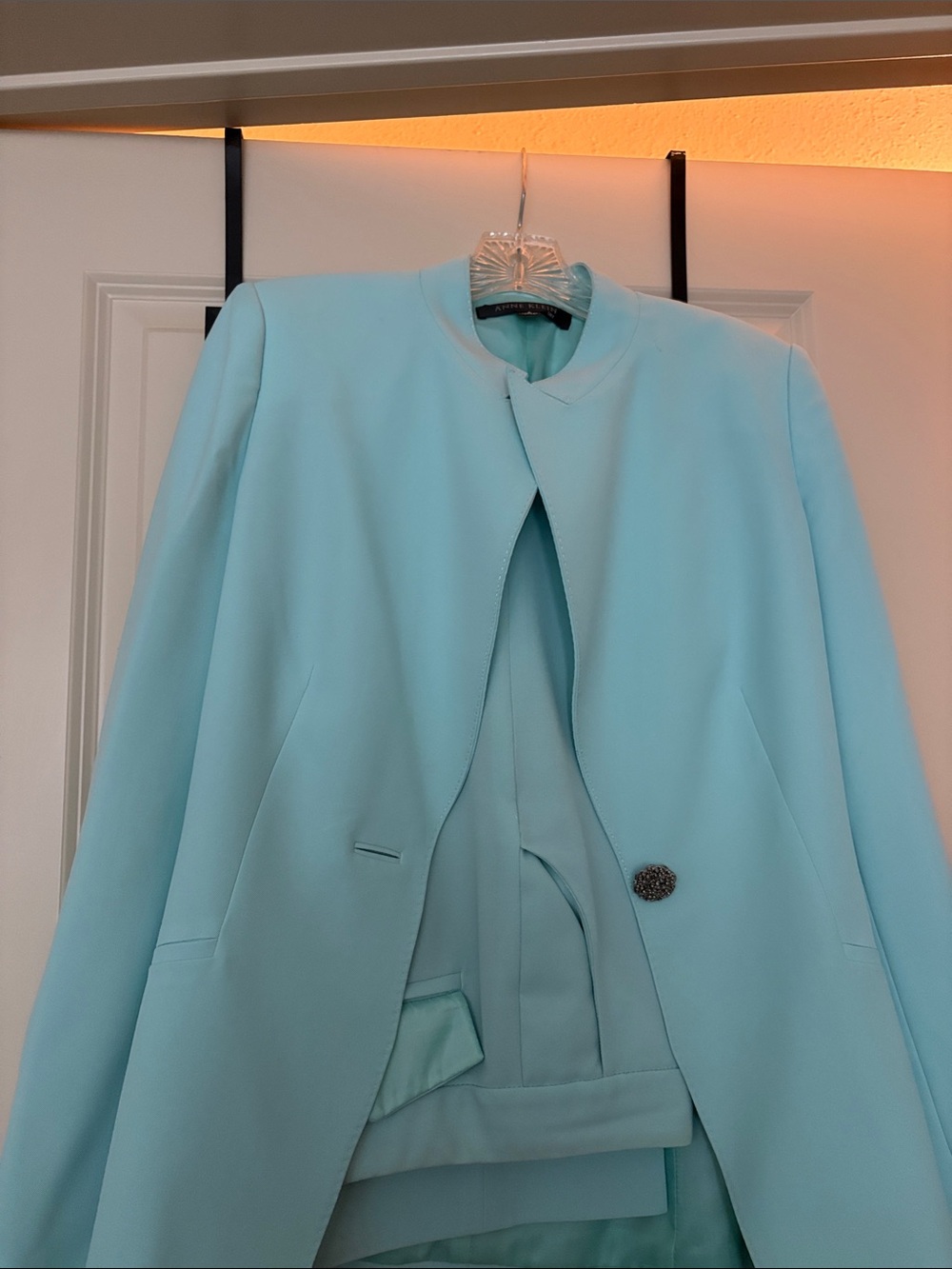 Anne Klein Light Blue Collarless Blazer